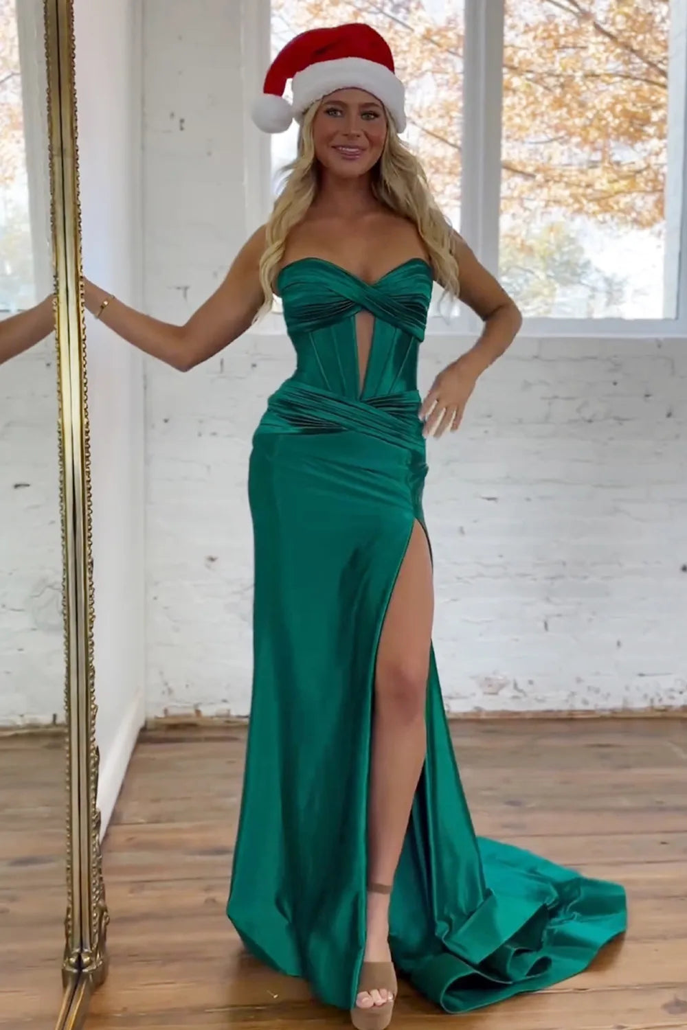 Wholesale Newly Mermaid Sweetheart Long Corset Satin Prom Dress With Split prom dresses with long sleeves